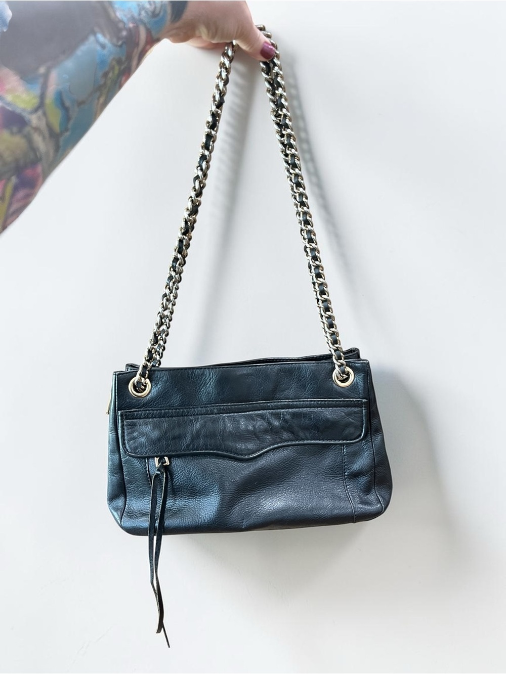 Rebecca Minkoff swing convertible Black Leather Shoulder Bag Gold Chain Straps